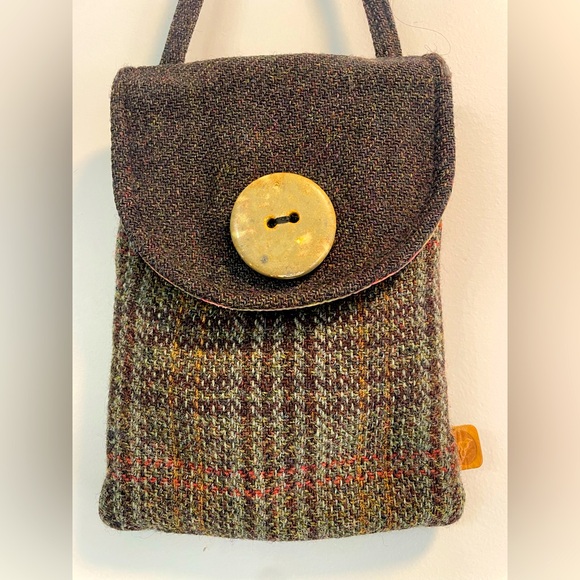 Harris Tweed, hand woven wool crossbody plaid mini pouch purse Made in the UK - Picture 1 of 8